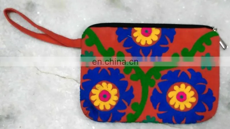 2015 Hot Selling High Quality Evening Handmade Sujani Color Full Embroidery fabric chains Clutch Bag