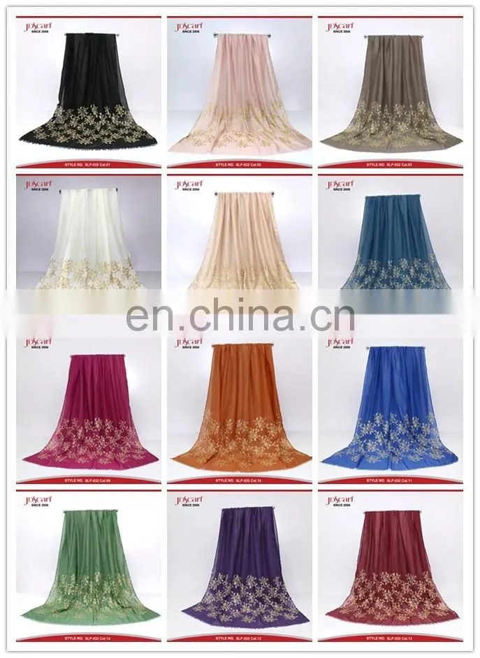 New designs multiple colors pashmina scarf muslim woman with embroidery pattern