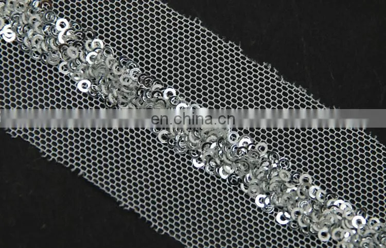 Beautiful Italy design sliver sequin mesh lace trim for clothes