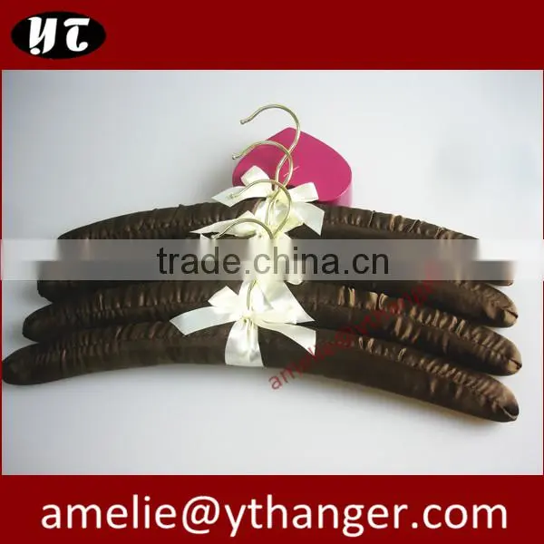 Brown satin hanger dark color fabric hanger with bow