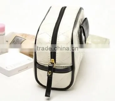 Dazzling PVC zipper closure cosmetic bag with black trim and decorations