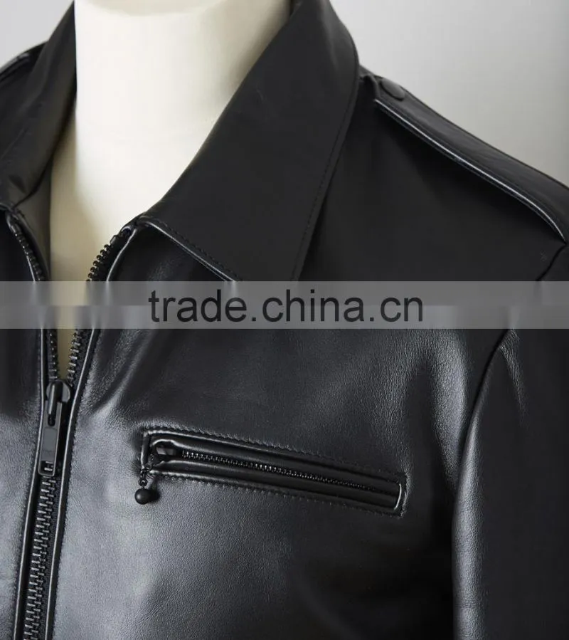 man leather jacket made of black genuine sheep skins