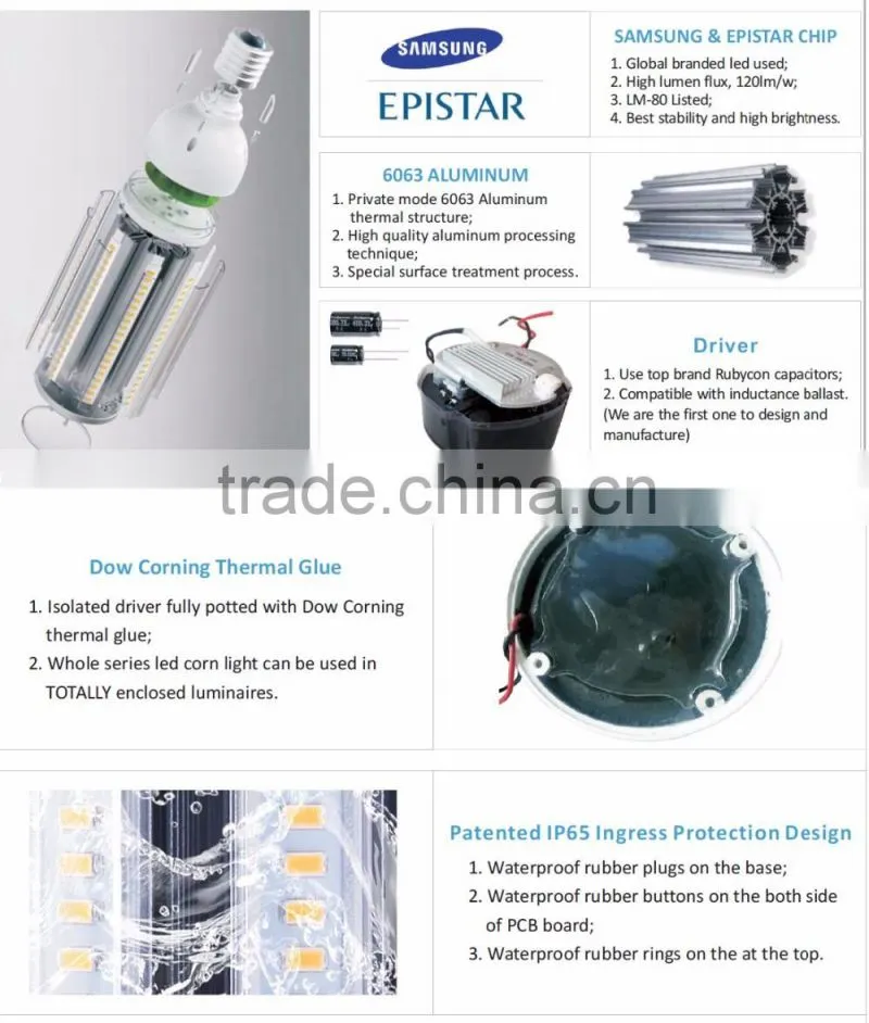 5 Years Warranty Outdoor IP65 277V 12W-75W UL E39 LED Corn Light Bulb