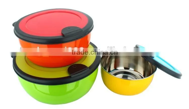 Color tableware mixing bowl tiffin box stainless steel keep food fresh Storage Boxes with plastic lid