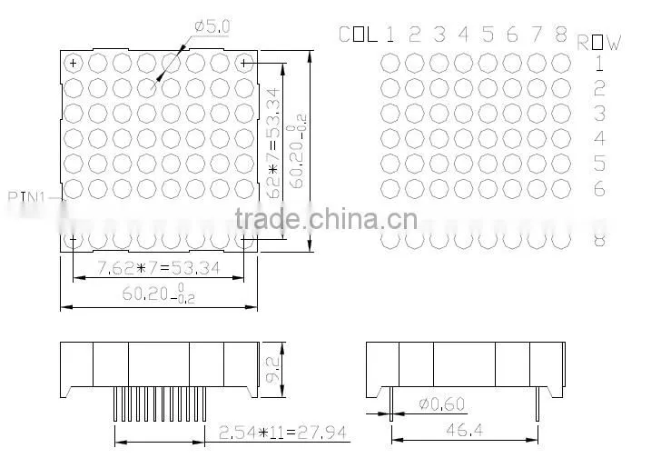Newshine 8x8 64dots rgb led dot matrix displays 5mm