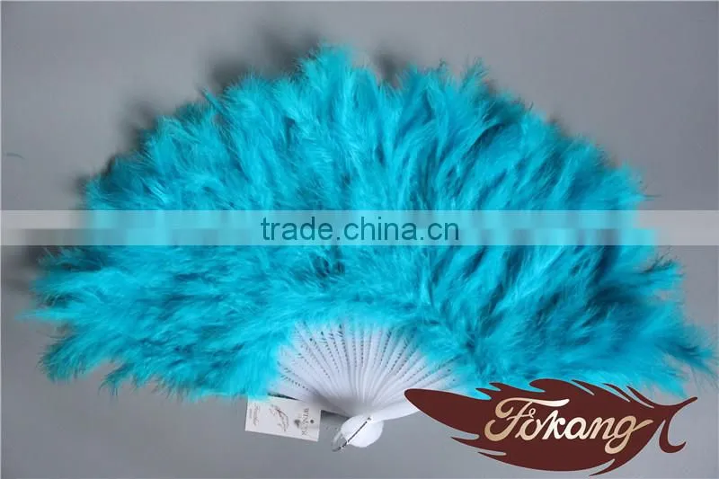 Orange Big Turkey Feather Marabou Hand Fan For Party Dance Decoration