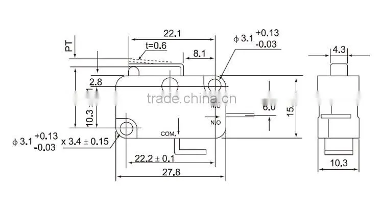 CNTD High Quality Reasonable Price 10A/16A/21A Available Short Shank Type 250V AC Micro Switch T105 5E4 (CMV-102D)