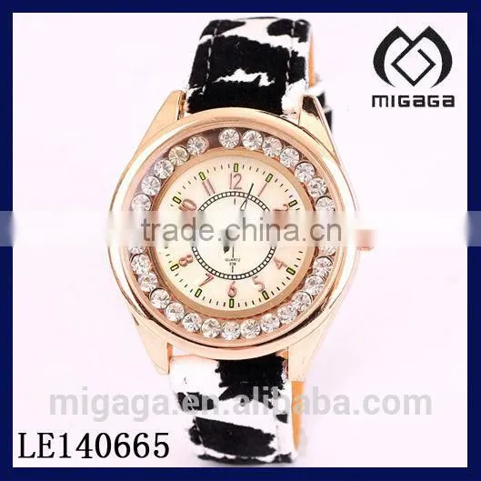 fashion leopard pu strap quartz watches for women*flowing cz women's leopard watches