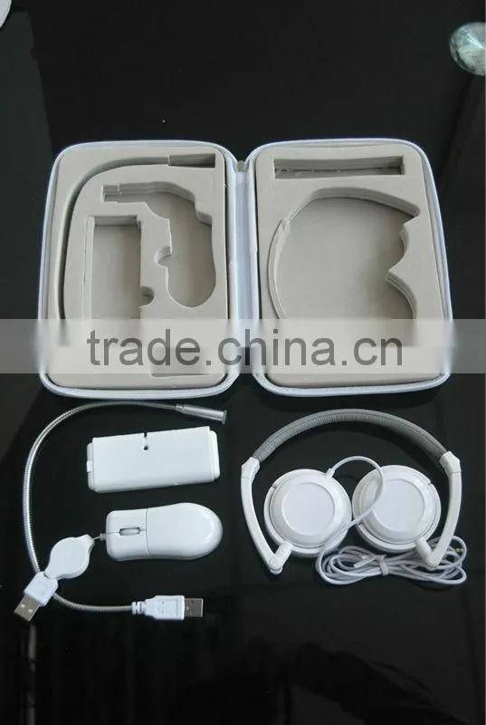 all pure white usb laptop travel kit for headphone,usb light,flat mouse