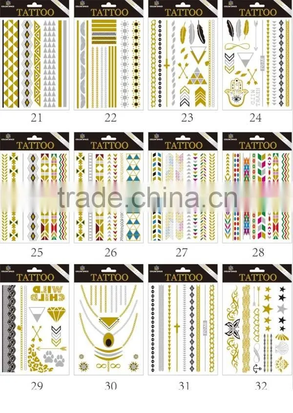 Metallic Gold Silver Black Jewelry Temporary Bling Tattoo