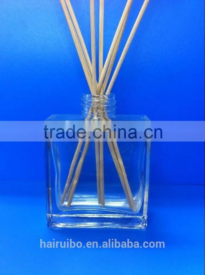 130ML Transparent Clear Square Glass Aroma Reed Diffuser Bottle with Rattan Sticks