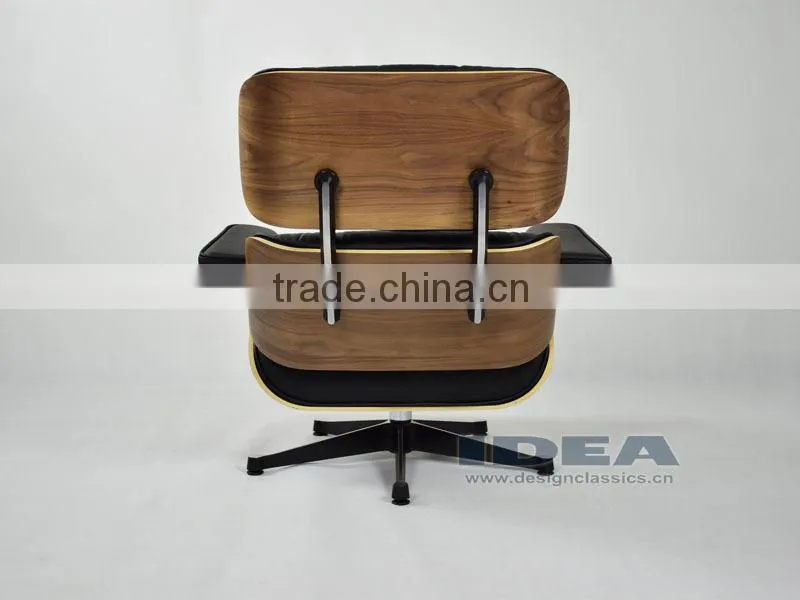 Replica Charles Lounge Chair and Ottoman Walnut Shell Black Leather