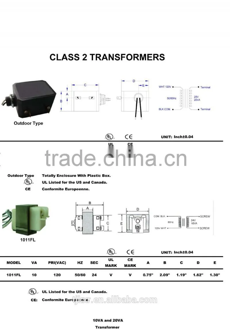 UL, CUL, CE approved 120V 208V 240V 277V 480V input,24V output, 5W to 100W, class 2 transformer