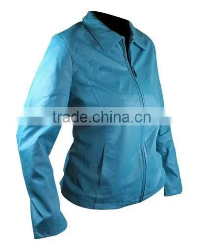 Blue Color Ladies Leather Jacket, Blue Leather Jacket, Womens Leather jacket, Fitted Leather Jacket