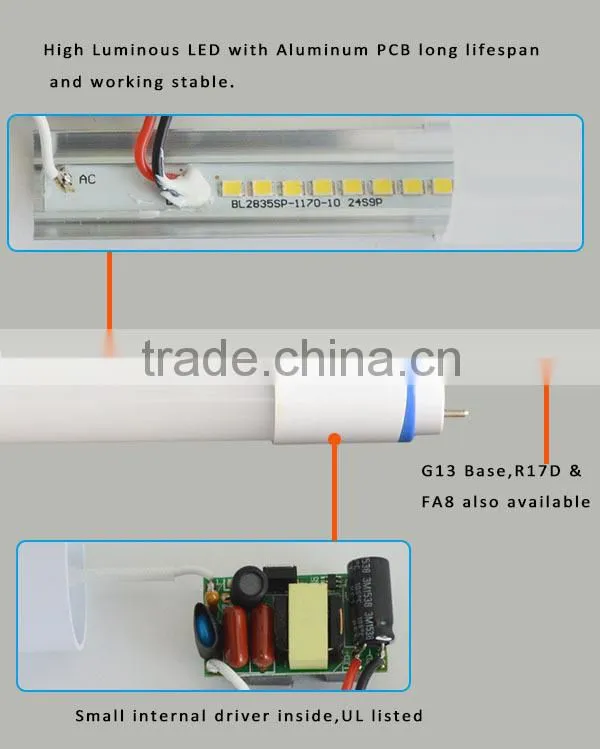 2ft 3ft 4ft 5ft Round type tube whole PC cover G13 base 270 degree led t8 tube