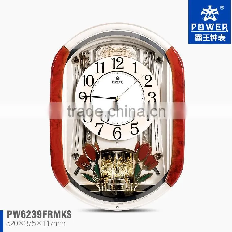 Plastic Case Silent Sweep Wall Clock With Tulip And Crystal Butterfly Ornaments Using 18 Music Sweep Quartz Clock Movement