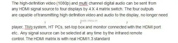 HDMI 4X4 True Matrix High definition Video (1080P)