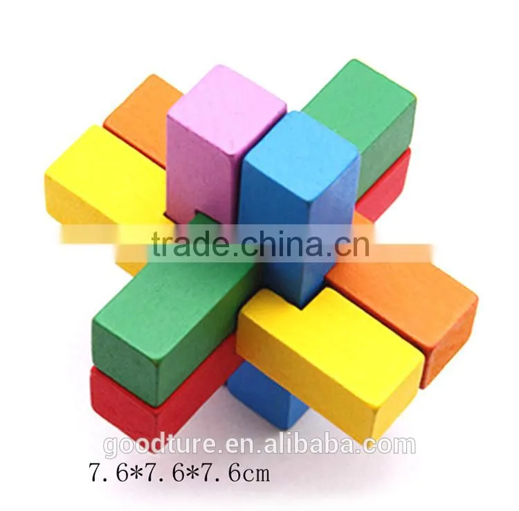 2015 Hot Sale Wooden IQ Intelligent Puzzle Kongming Lock Brain Teaser Six Port