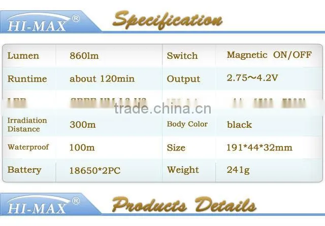 long beam cree xm-l2 u2 led super capacity torch