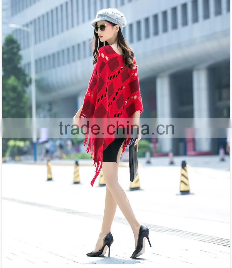 2015 new irregular tassel show thin turtleneck sweater shawl cloak