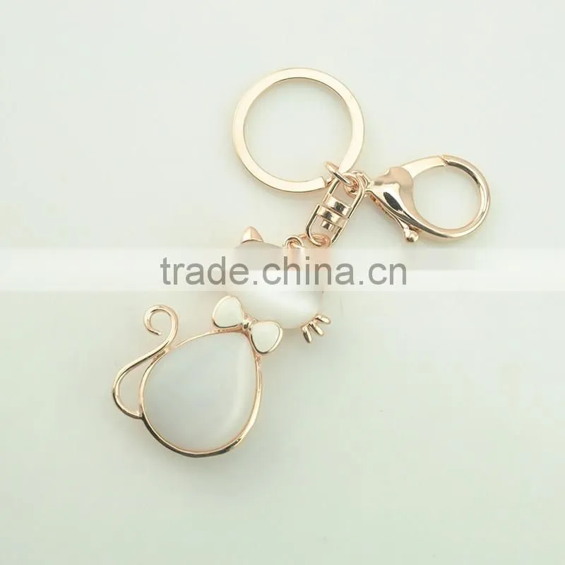 Custom cat shaped keychain maker metal gold opal acrylic keychain for sales