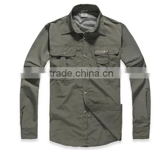 Mens Quick Dry Camping Hiking Fishing Shirt Anti Sun UV Detachable Sleeve Shirt