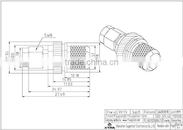 RP-SMA connector Crimp Plug (female pin) for LMR400