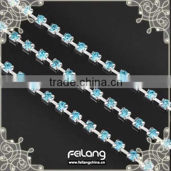 Aquamarine silver base sparse rhinestoen cup chain
