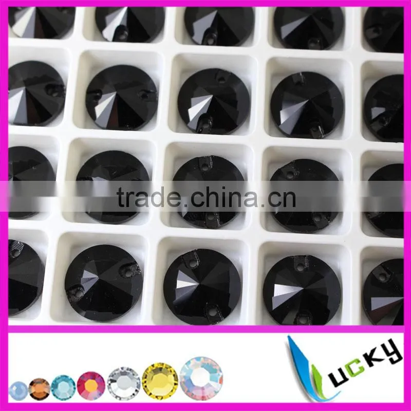 China Highest quality cobalt color sew on strass rhinestones rivoli shape flatback jewellry beads with holes