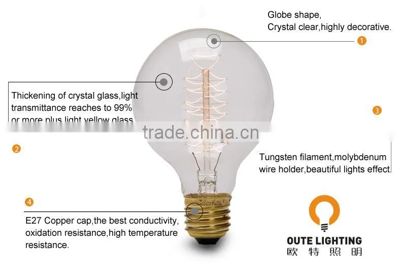 Edison bulb G95 bare bulb used in living room chandelier lamp