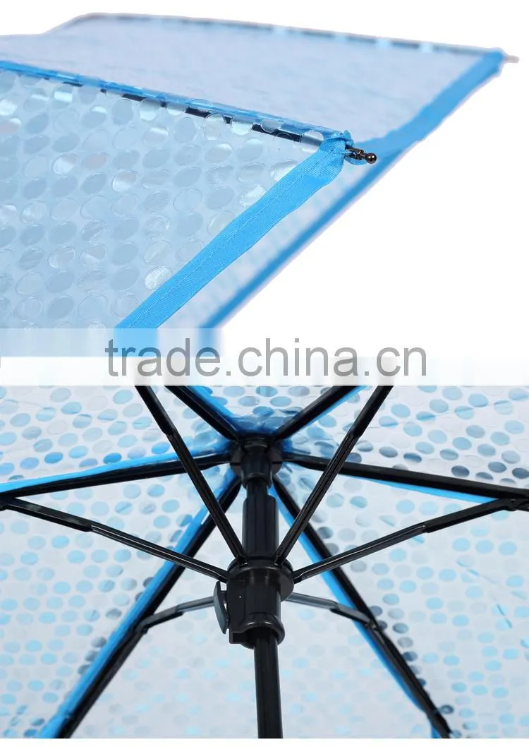 3-fold transparent telescopic dotted 10C POE candy color brand umbrella