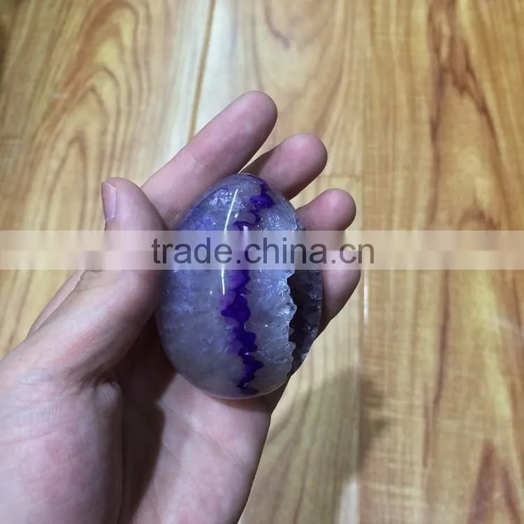 Natural Agate Smile Crystal Geode Egg Ornaments For Sale