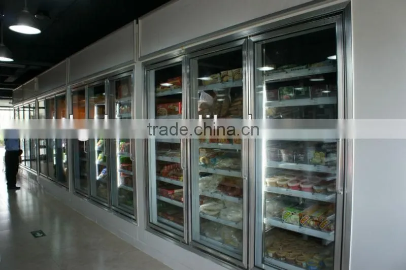 PU insulated glass door display freezer room for supermarket use