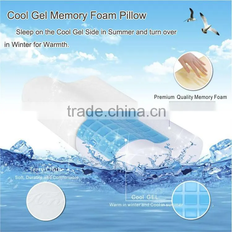Bonus Bird-eye fabric ventilated pillowcase gel pad memory foam pillow, summer gel infused pillow, gel enhanced memory pillow