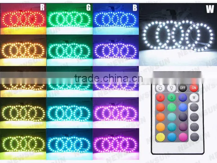 Factory cheap car lamps 12V DC high light color change 100mm RGB angel eyes with IR in auto lighting system