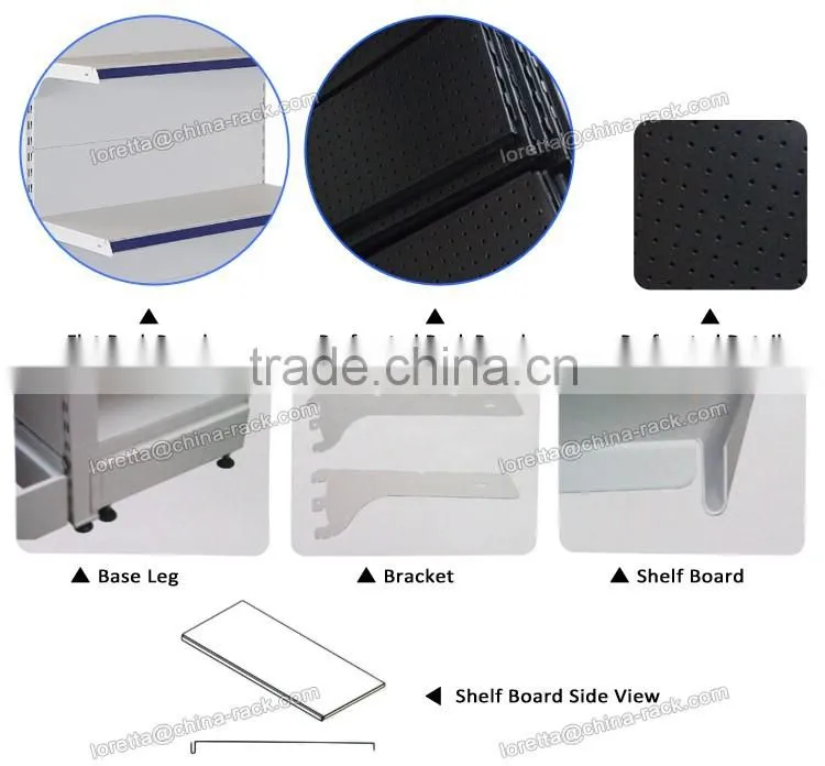 Supermarket Multi Layers Metal Double Sided Gondola Display Shelf with Different Colors
