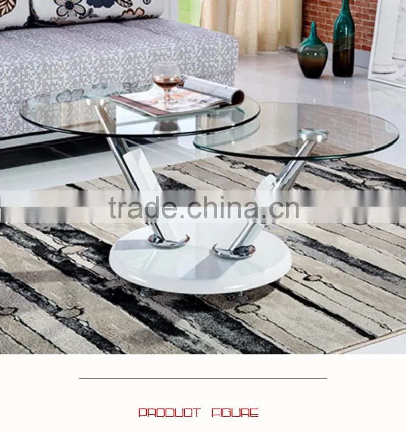 Modern Design Special Shape Revolve Transparent Coffee Table Glass Top Wood legs