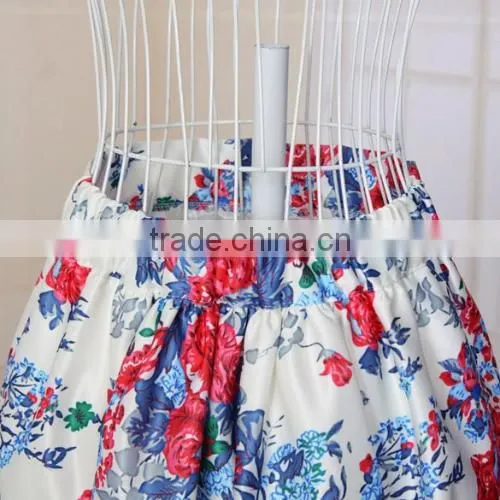 Fashion Women High Waist Floral Midi Skirt Slim Pleated Party Skirt