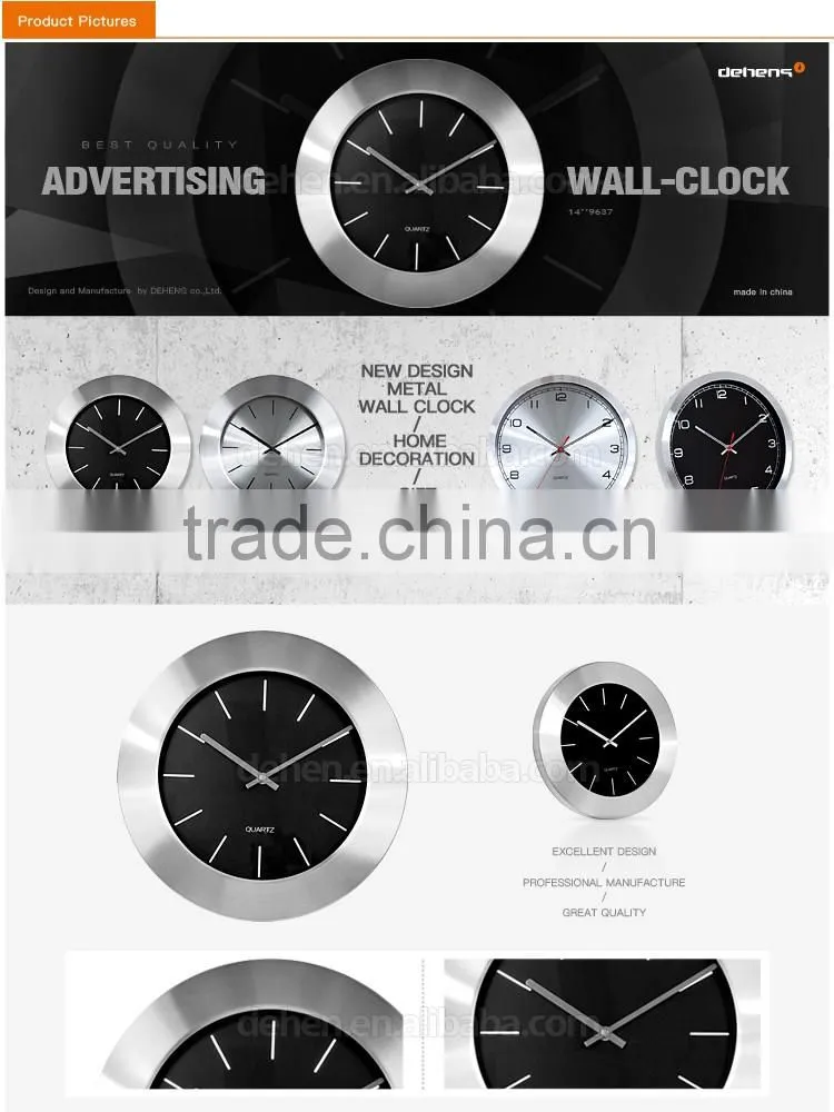DEHENG Aluminum Round Simple Design Modern Wall Clock for promotion