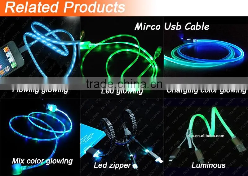 premium products visible flowing light charger cable LED glowing EL usb cable for chargers