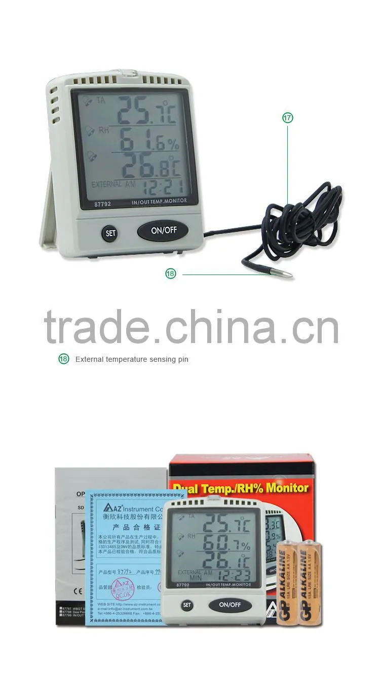 AZ87792 External Probe Digital Indoor Outdoor Thermometer Hygrometer With Alarm