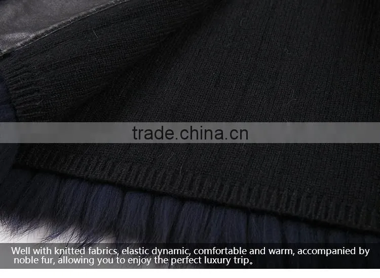 Hot sale dark blue sliver fox fur vest with leather vest