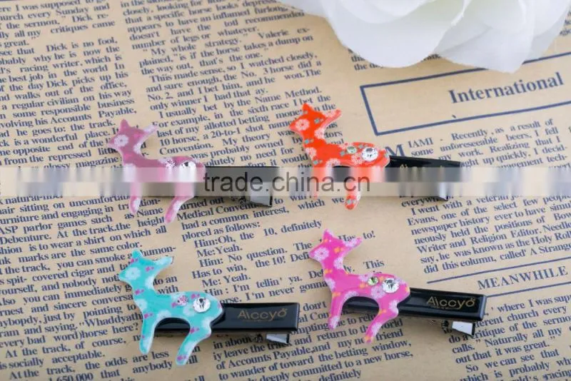 Colored sika deer decoration hair slide handmade metal clip kids rhinestone plain hair clip