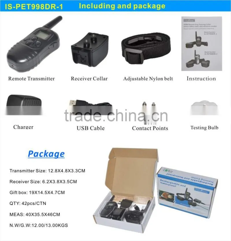 998DR Electric 100 Level Rechargeable Remote Control Vibration and Static Dog Collar