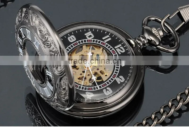 Antique Transparent Skeleton Necklace Mechanical Pocket Watch
