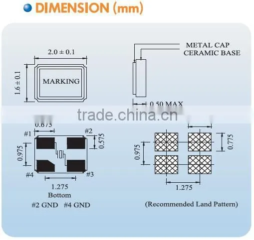 2.0x1.6mm SMD Quartz Crystal-Metering