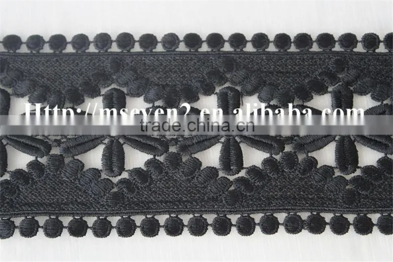 fashion design 9cm black flower embroidery water soluble lace for garment