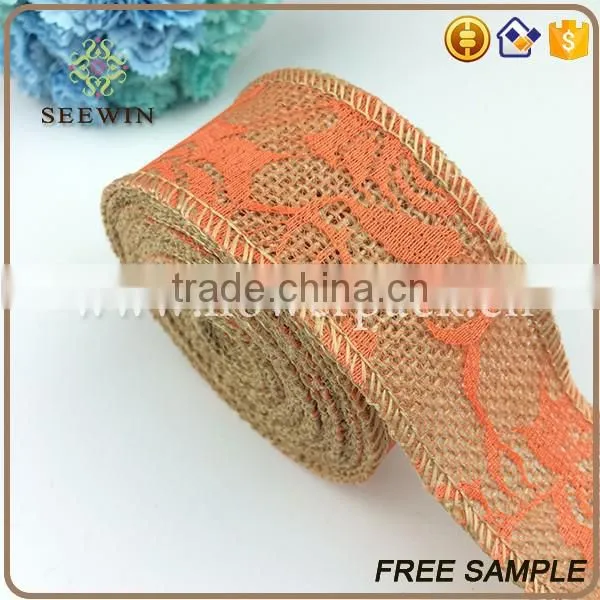 high quality raw natural jute italian ribbon with rose pattern for sales