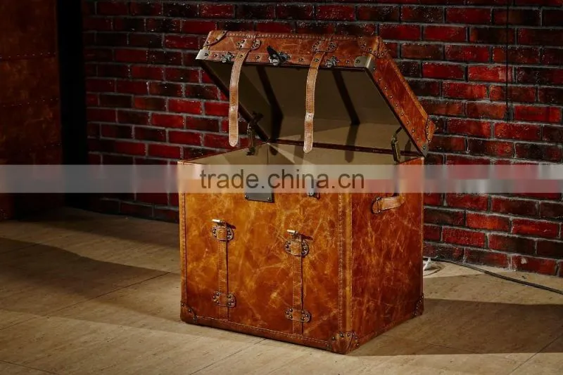 vintage Brazil imported top grain genuine leather retro trunk for torage function