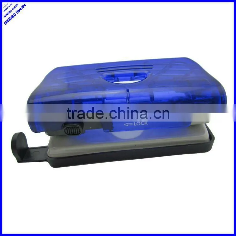 2 hole transparent plastic make paper hole punch with lock device